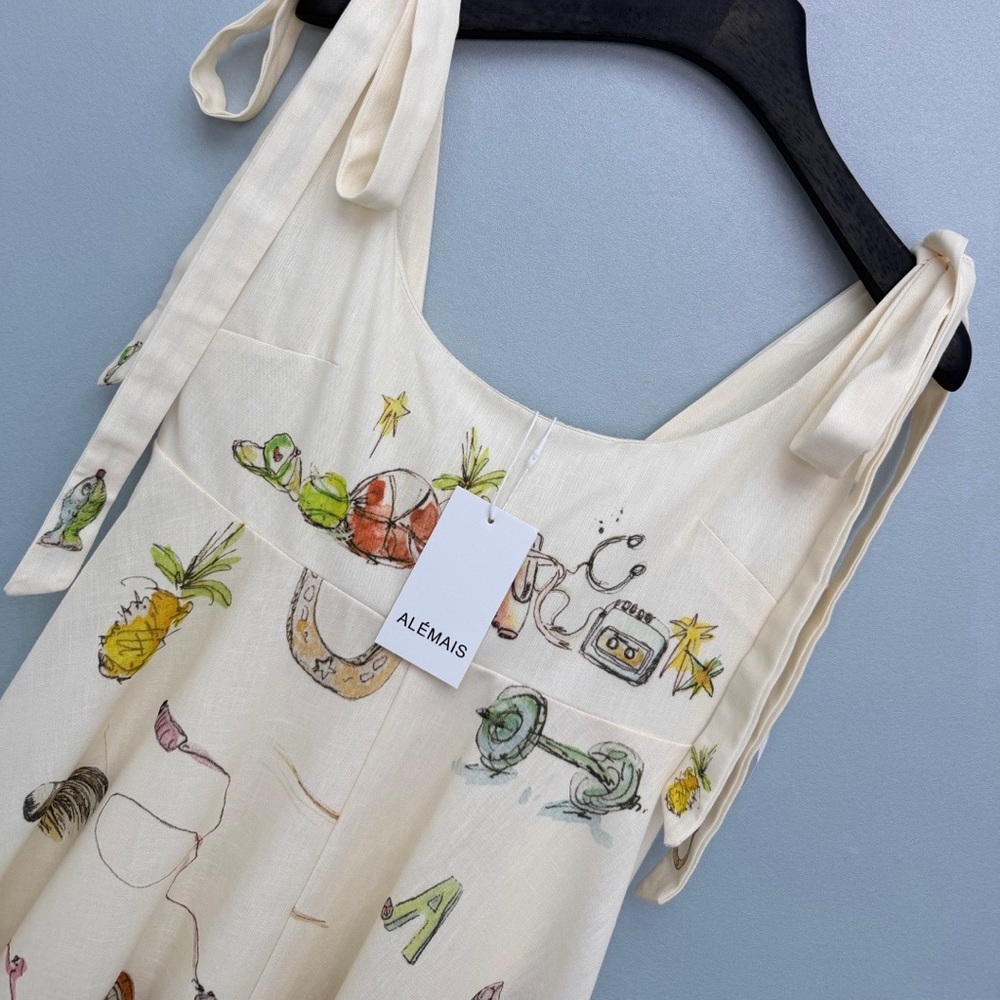 Alemais Cream Midi Dress with Multicolor Illustration Print - Picture 2 of 9